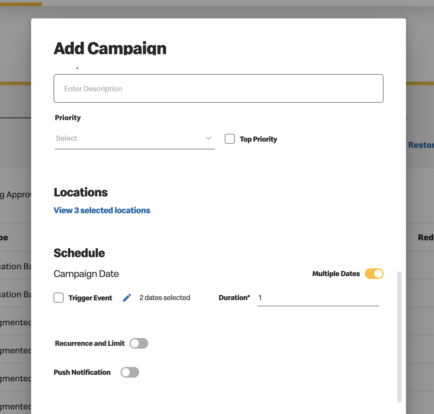 multiple dates toggle