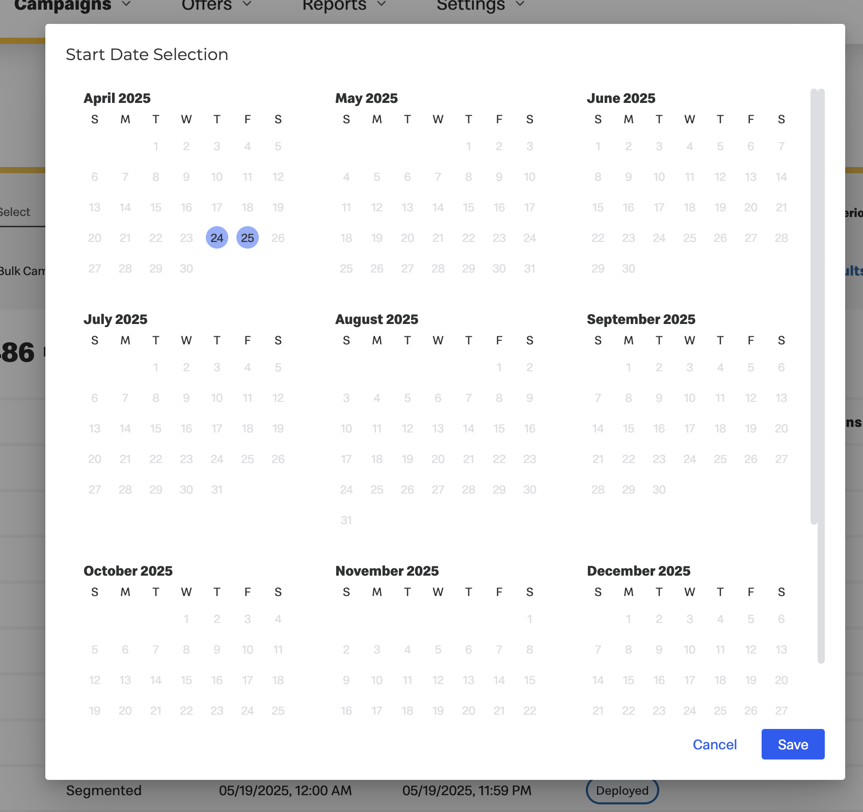 select dates bulk campaign